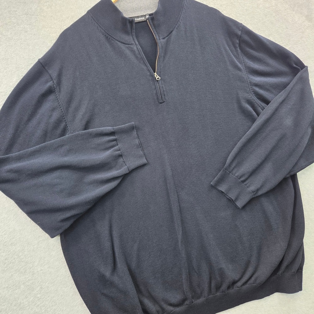 Timeless PAUL FREDRICK Quiet Luxury 1/4 Zip SUPIMA COTTON Sweater Mens 4XL Navy
